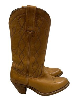 Frye Vintage Tan Brown Banana Pointed Toe Leather Western Cowboy Boots (Size 8)